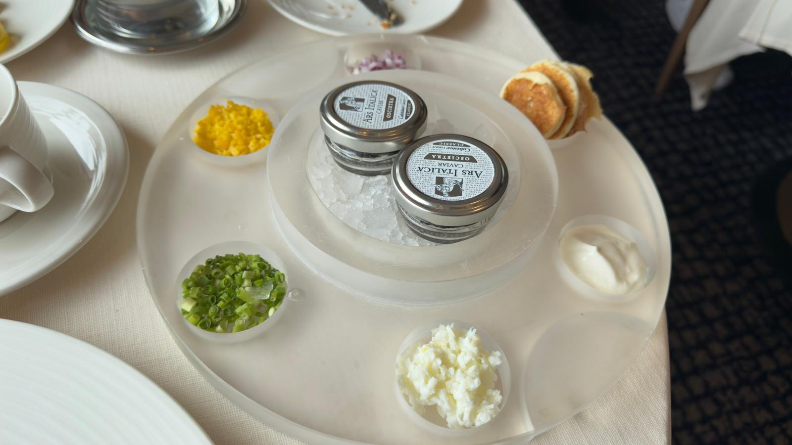 Caviar service and fine dining aboard a Silversea Antarctica expedition cruise